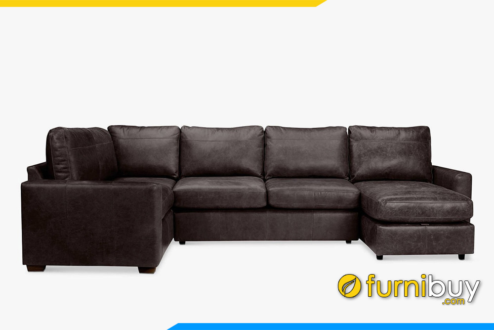 Mẫu sofa da màu nâu đen sang trọng FB20058
