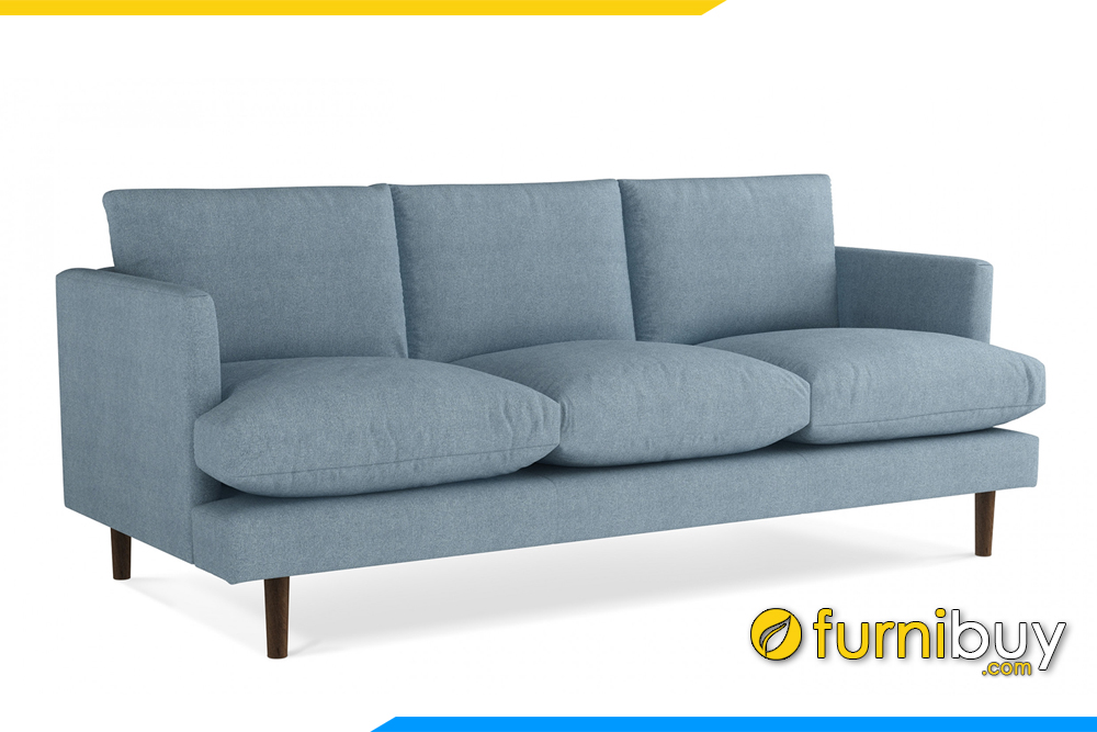 Ghế sofa được bọc với chất liệu nỉ màu xanh dương tạo sự hài hòa bắt mắt cho phòng khách