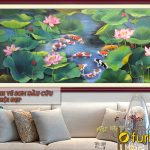 Tranh vẽ sơn dầu cửu ngư quần hội đẹp