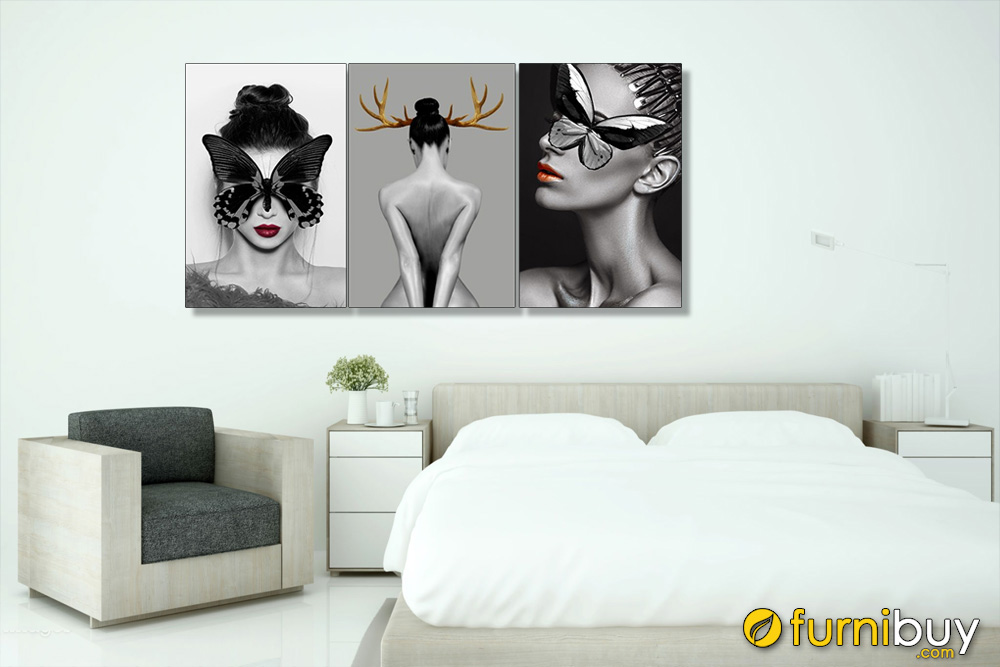 Tranh bộ canvas cô gái bắc âu trang trí phòng ngủ khách sạn đẹp AmiA 919081