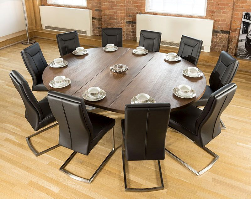 Hình ảnh Bộ bàn ăn tròn 10 ghế quỳ bọc da màu đen đẹp