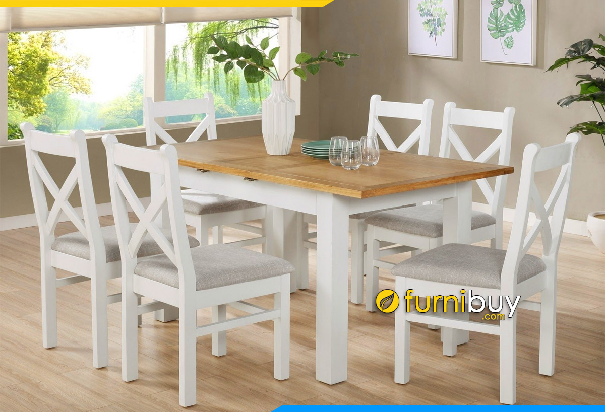 Hình ảnh Bộ bàn ăn 6 ghế màu trắng hiện đại