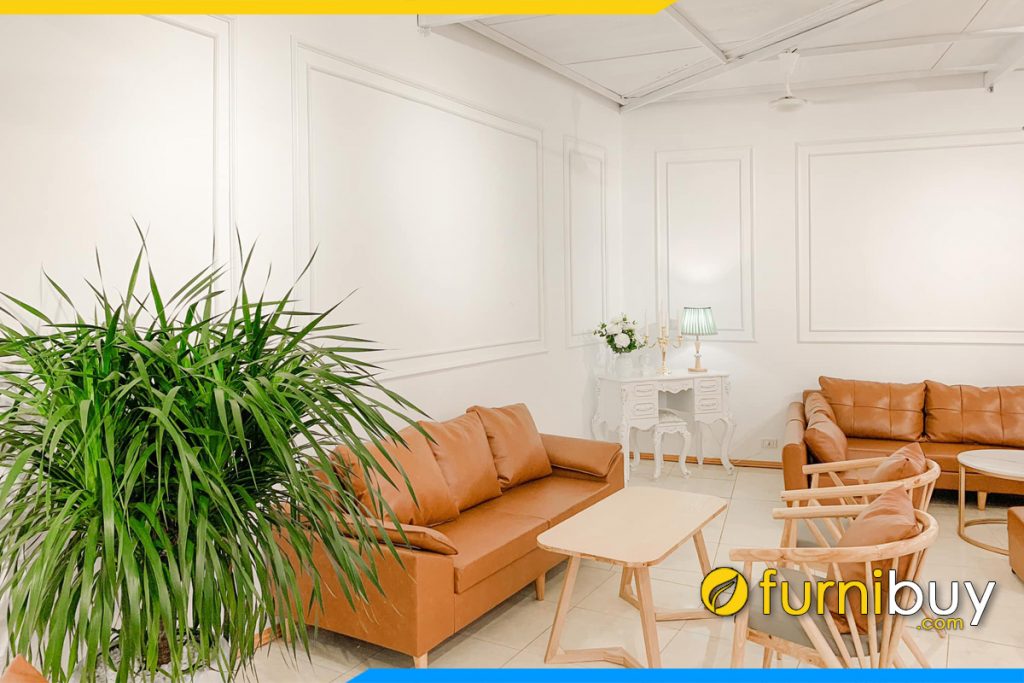 sofa vang da kich thuoc 2m ke quan cafe