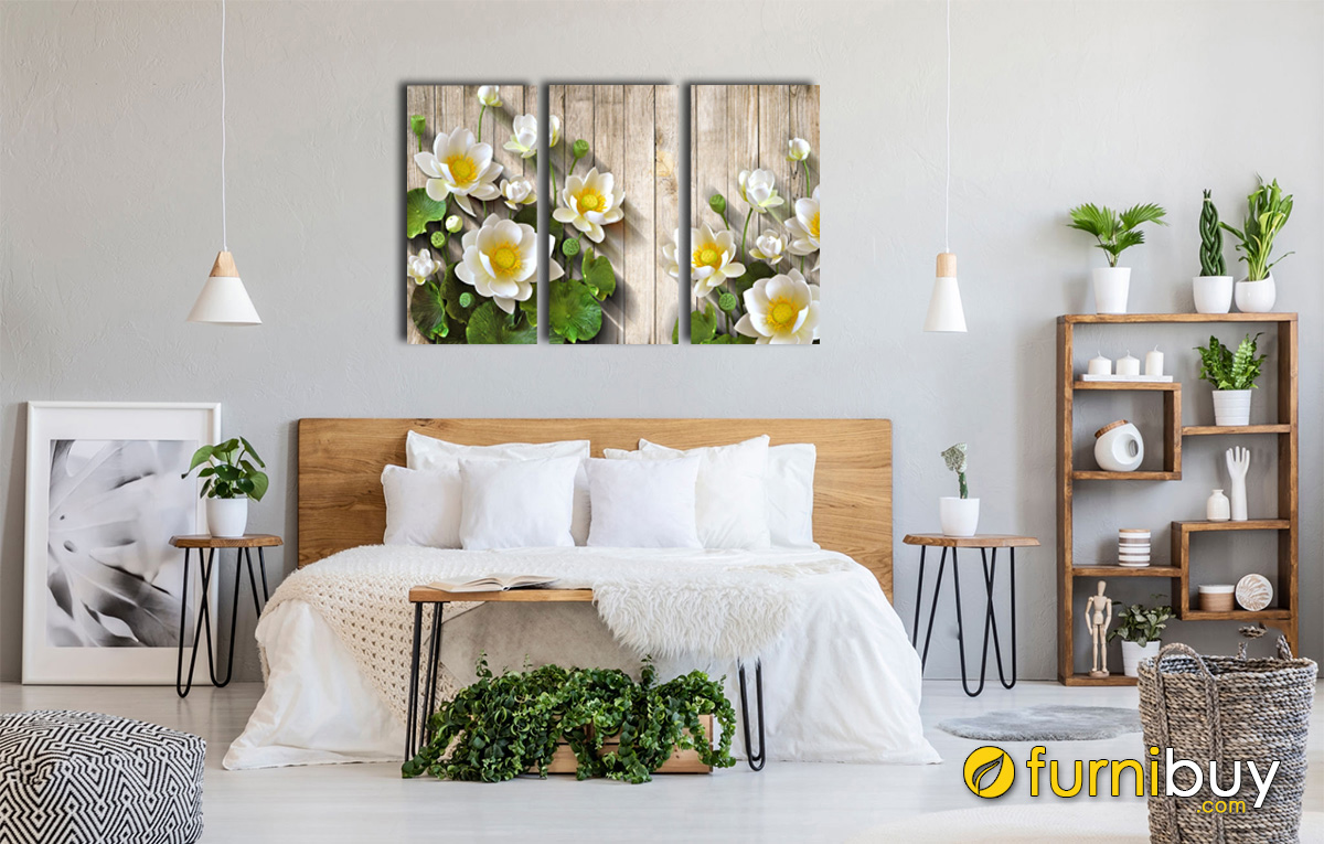 Hình ảnh Tranh hoa sen hợp mệnh Mộc trang trí phòng ngủ đẹp mã 1330