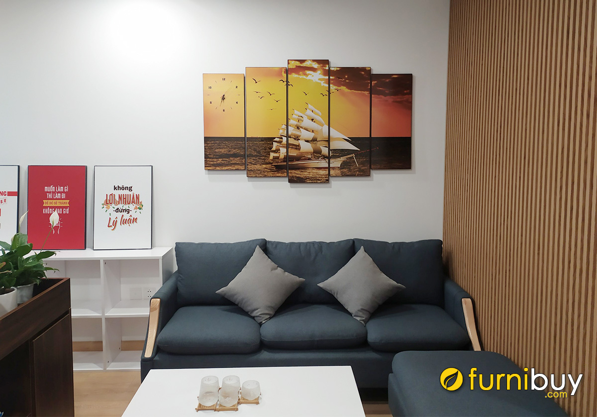 Hình ảnh Tranh thuyền biển ghép bộ 5 tấm treo trên ghế sofa đẹp