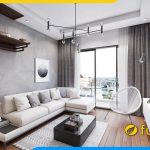bo sofa goc chu l mau trang ke phong khach vo chong tre