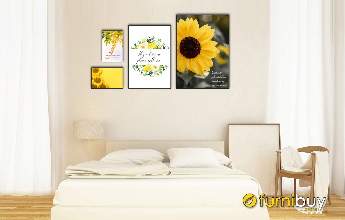 Hình ảnh Bộ tranh hoa hướng dương treo tường phòng ngủ mã 1809