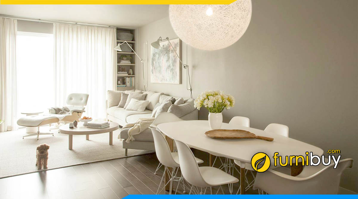 Mẫu bàn ghế ăn và sofa phòng khách kết hợp hoàn hảo cho không gian