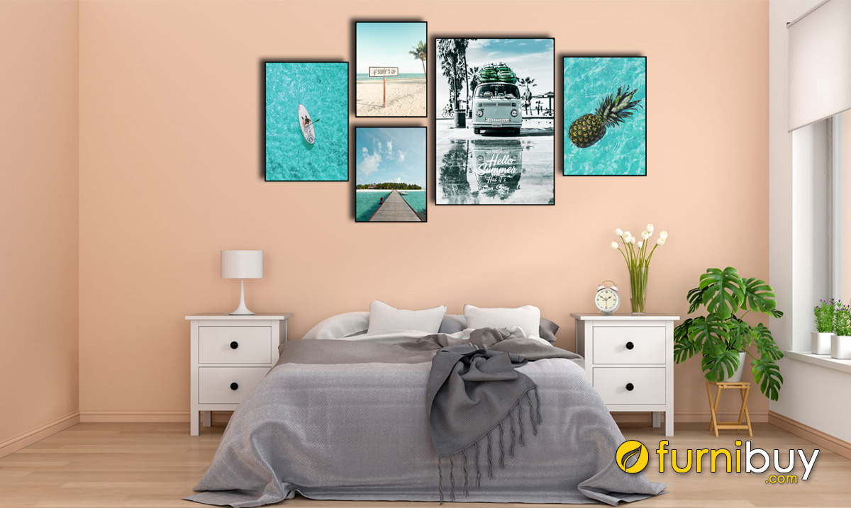 Hình ảnh Tranh canvas biển treo tường phòng ngủ ghép bộ nhiều tấm mã 1805
