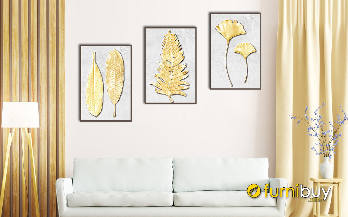 Hình ảnh Tranh canvas lá cây màu vàng ánh kim tuyệt đẹp