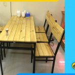 Setup bàn ghế ăn lẩu nướng chân sắt mặt gỗ cho nhà hàng