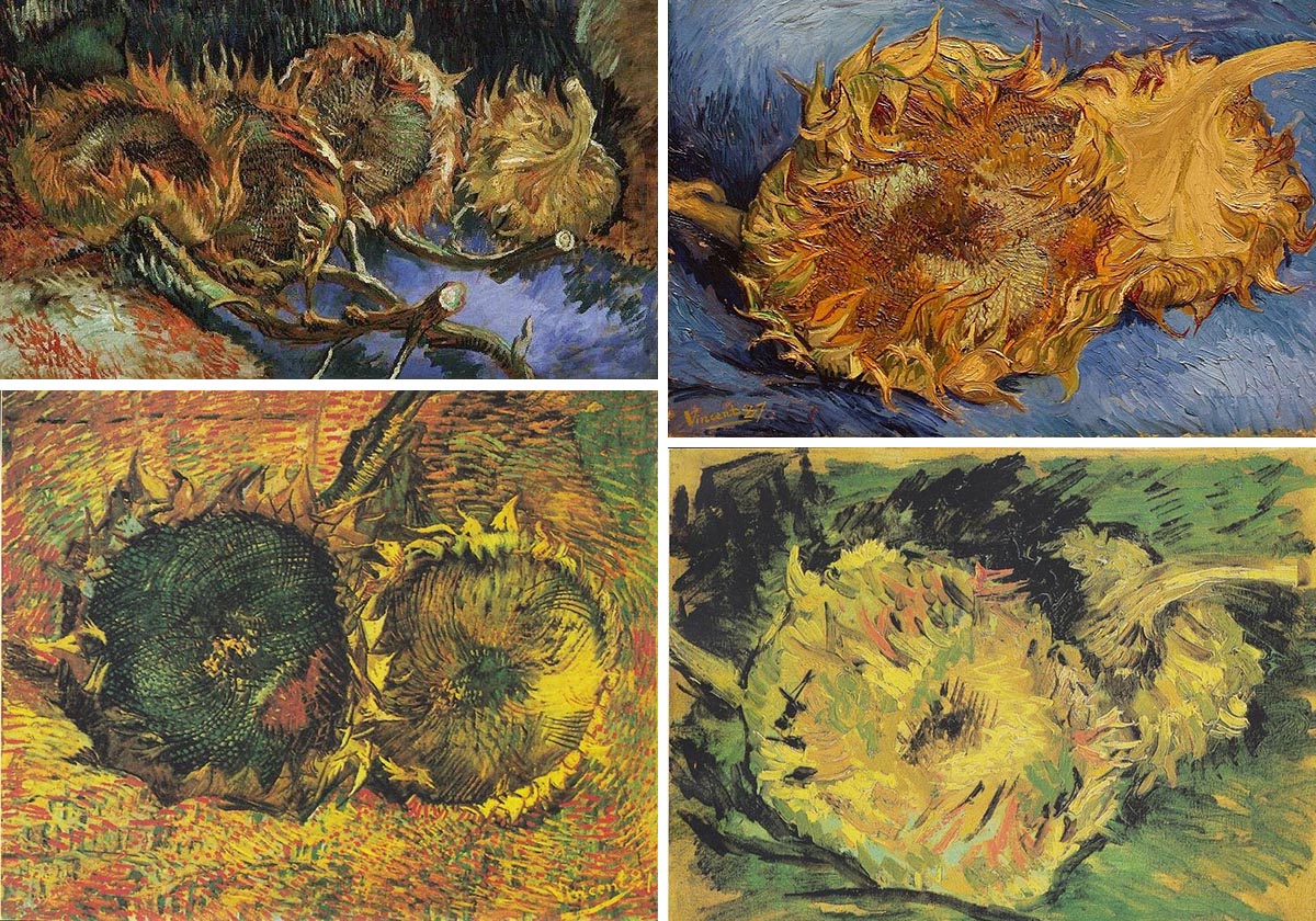 Hình ảnh Loạt tranh thứ nhất vẽ hoa hướng dương nằm trên mặt đất của Van Gogh