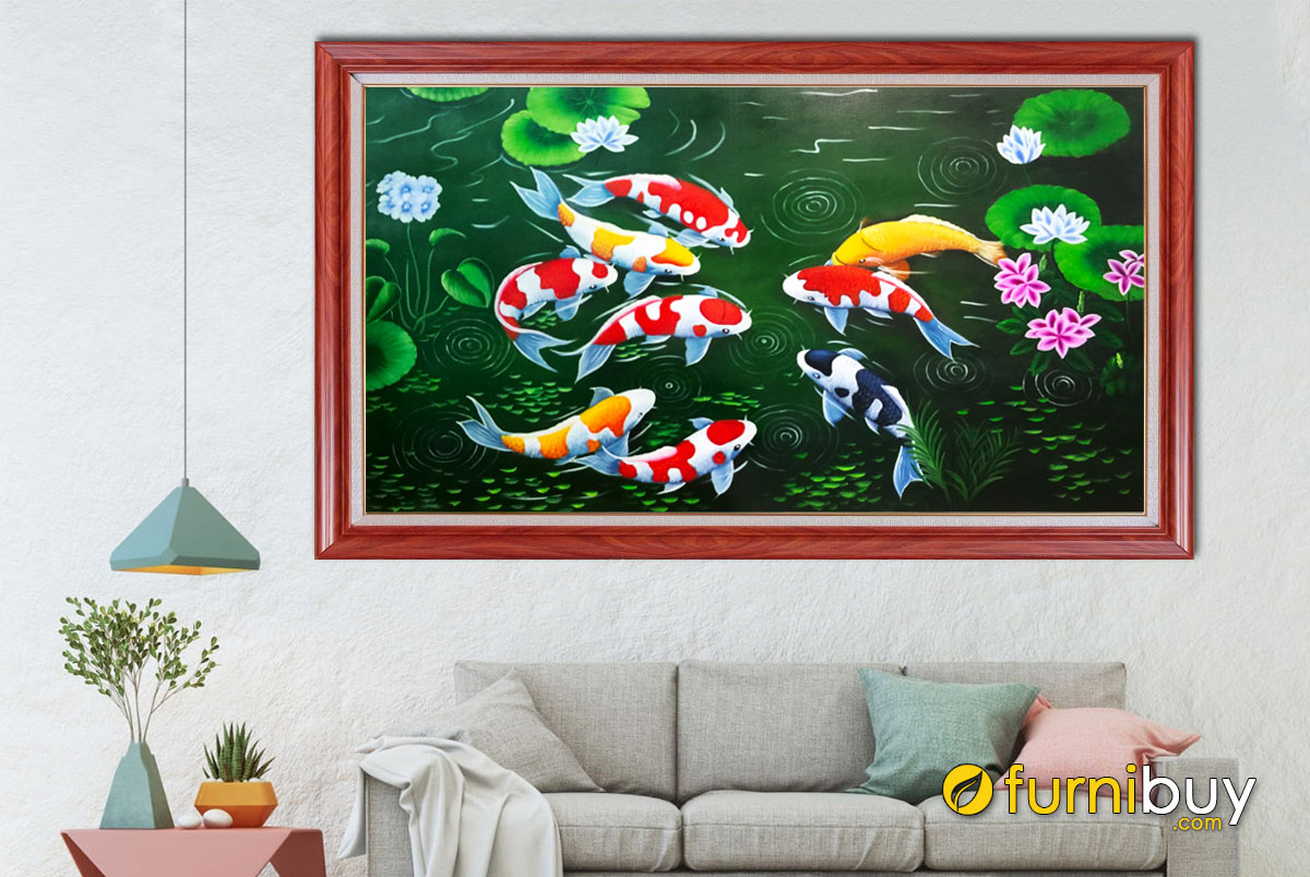 Hình ảnh Tranh cá chép treo tường vẽ sơn dầu đẹp