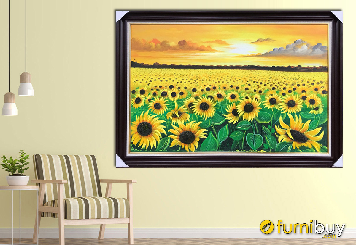 Hình ảnh Bức tranh cánh đồng hoa hướng dương vẽ sơn dầu