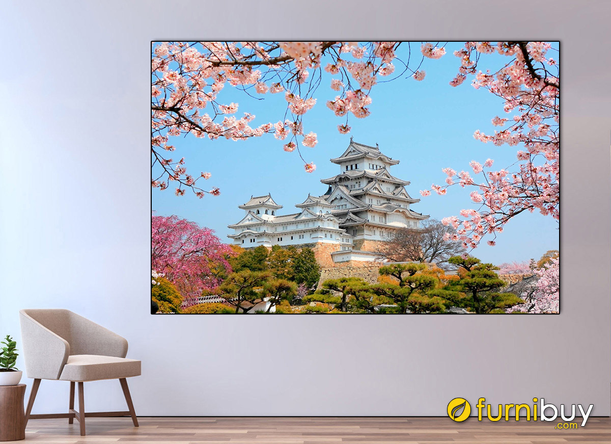 Hình ảnh Tranh lâu đài Himeji và hoa anh đào đẹp hiện đại