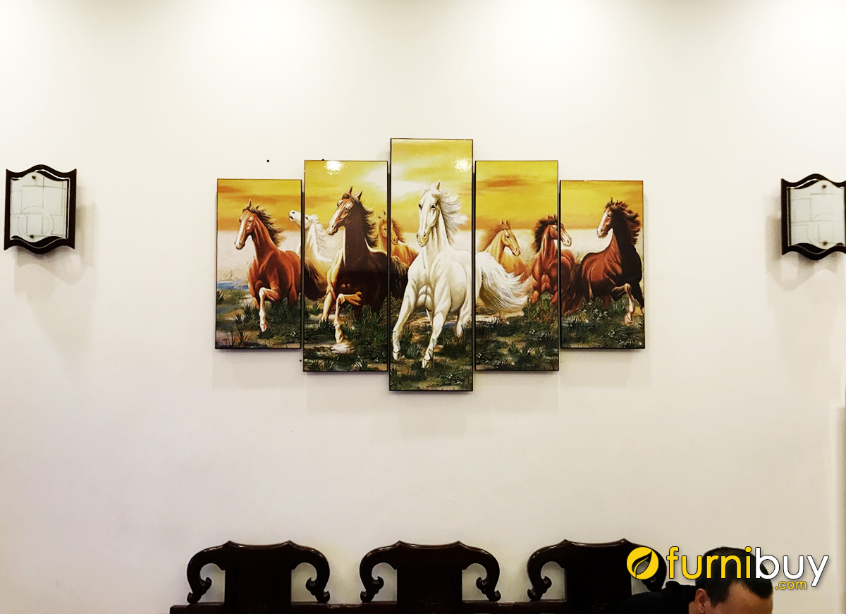 Hình ảnh Tranh mã đáo thành công ghép 5 tấm treo phòng khách