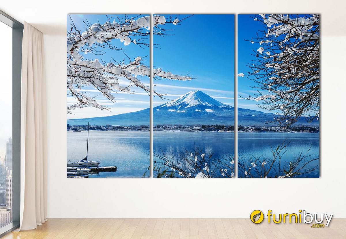 Hình ảnh Tranh núi Phú Sĩ treo tường ghép bộ 3 tấm