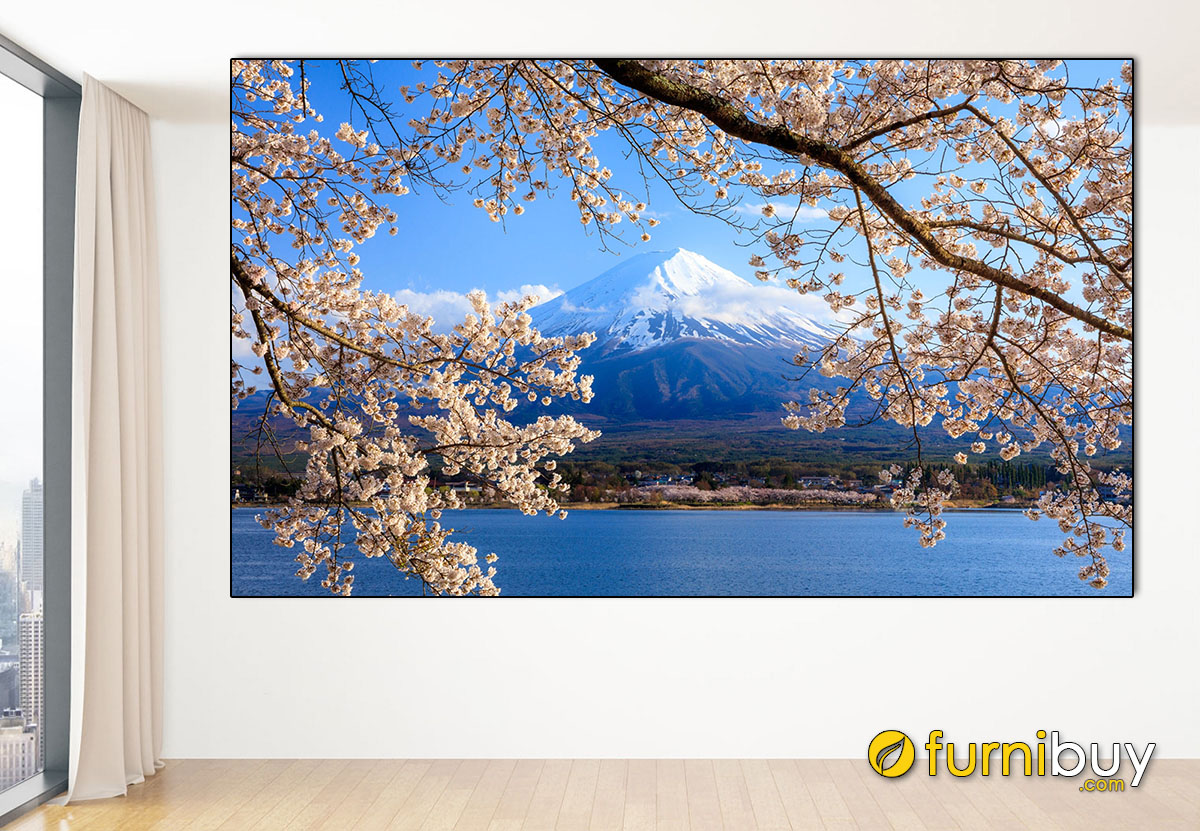 Hình ảnh Tranh núi Phú Sĩ và hoa anh đào treo tường đẹp