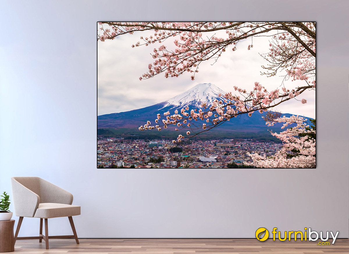 Hình ảnh Tranh treo tường núi Phú Sĩ và hoa anh đào đẹp