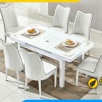 Hình ảnh bộ bàn ghế ăn thông minh 6 chỗ chung cư đẹp màu trắng
