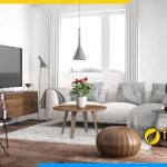 Mẫu nội thất phòng khách đẹp giữa kệ tivi kết hợp bàn trà đẹp