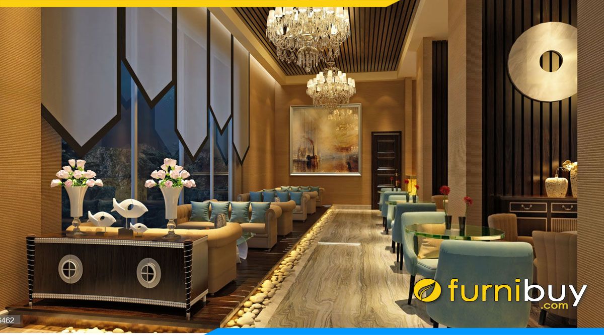 sofa vang tan co dien ke quan cafe