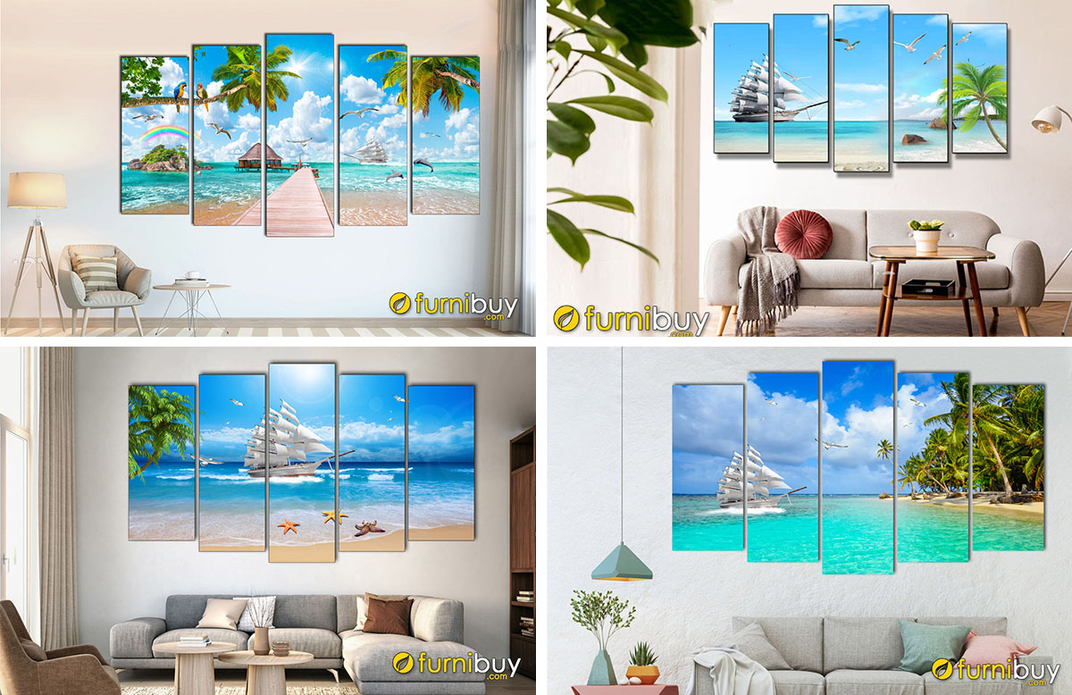 Hình ảnh Tranh thuyền buồm phong cảnh biển đẹp hiện đại