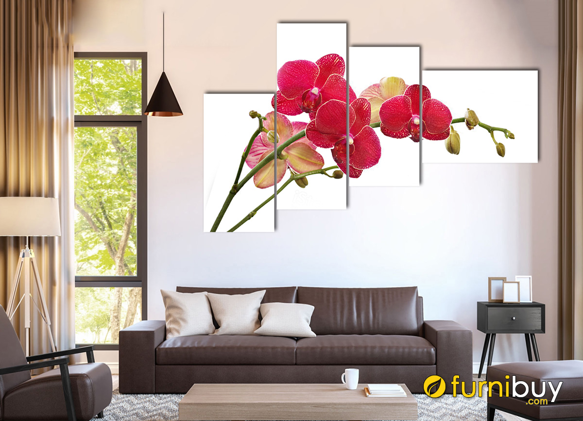 Hình ảnh Tranh treo tường nhành lan đỏ cho phòng khách đẹp