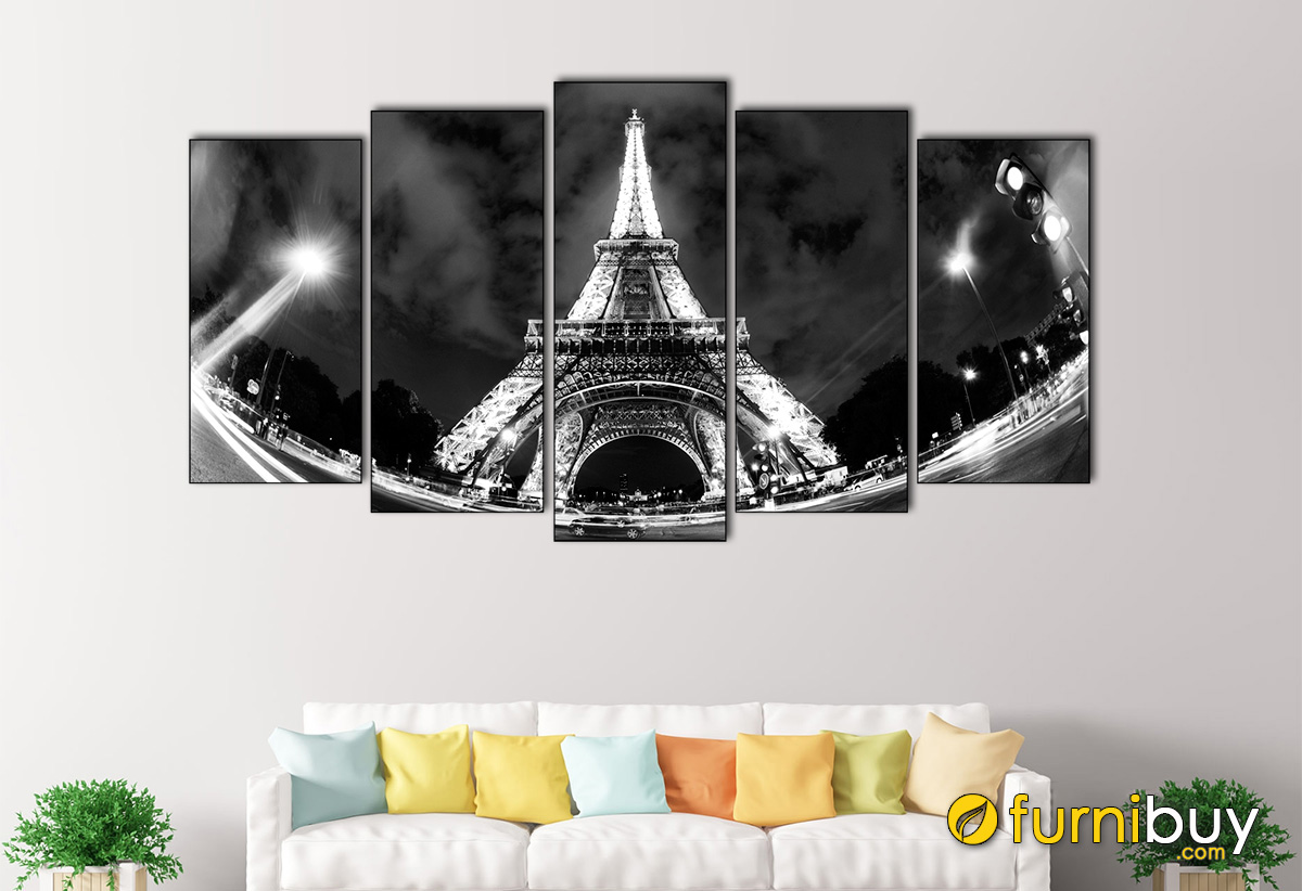 Hình ảnh Tranh treo tường tháp Eiffel đẹp ghép bộ 5 tấm