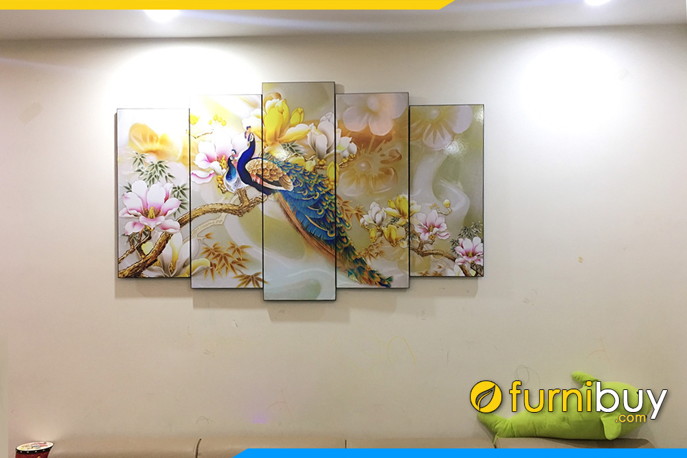 Tranh vo chong chim cong dau tren nhanh moc lan 3D gia da