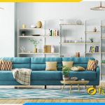 sofa phong khach chung cu hien dai mau xanh pastel
