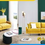 sofa mau vang don gian ke phong khach nha chung cu