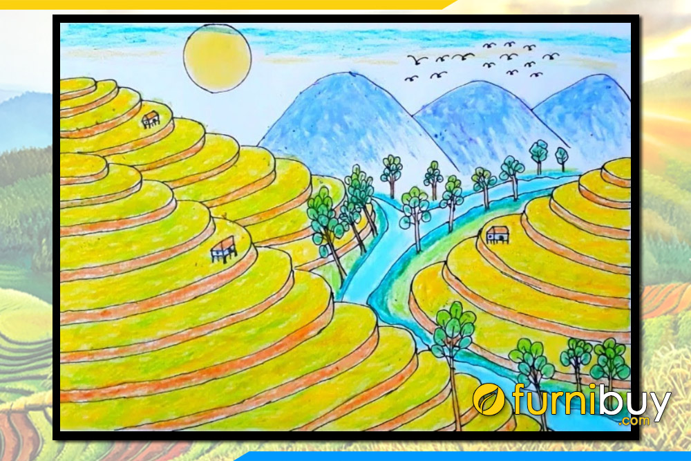 Vẽ Tranh Phong Cảnh  p1Vẽ Ruộng Bậc Thang Bằng Bút Sáp DầuHỌC VẼ TRANH  ĐƠN GIẢN  YouTube