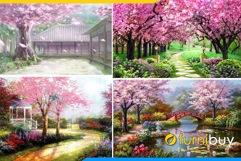 Phong cảnh hoa anh đào sẽ tạo nên một điểm nhấn thu hút trong căn phòng của bạn. Hãy chiêm ngưỡng bức tranh thiên nhiên tuyệt đẹp này treo trên tường, cảm nhận được sự sống động của mùa xuân.