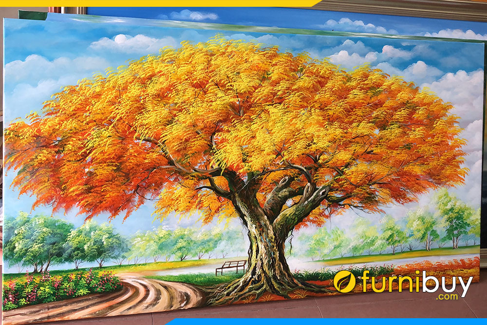 Tranh phong cảnh con đường mùa thu vẽ sơn dầu Amia TSD 290