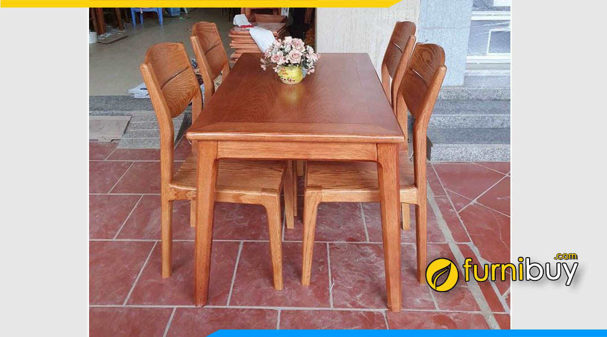 Hình ảnh Bộ bàn ăn gỗ xoan đào 4 ghế hiện đại