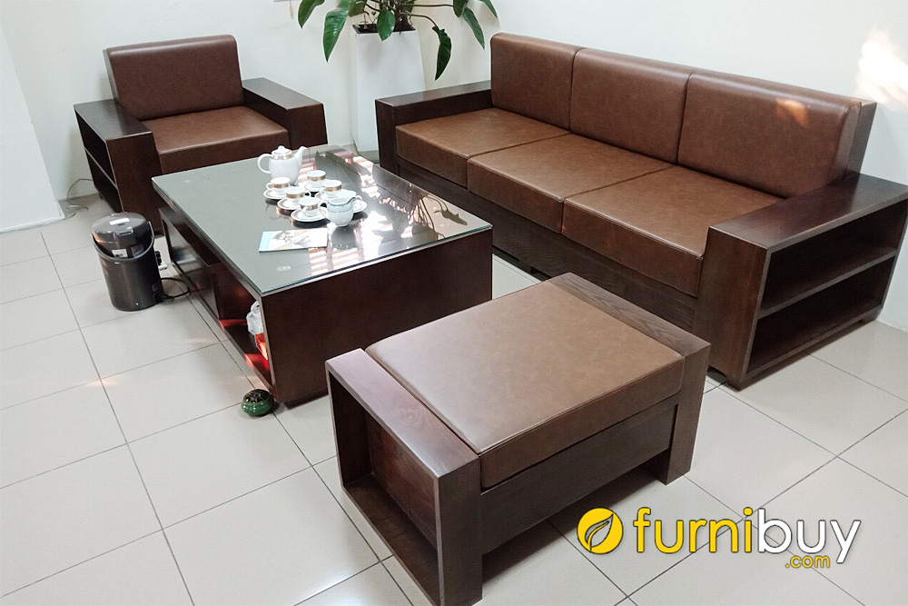 bộ sofa gỗ sồi giả óc chó hiện đại giá rẻ
