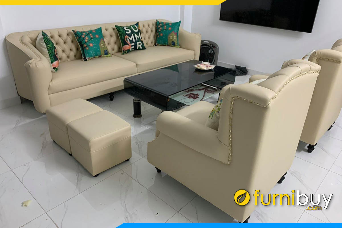 bo sofa phong khach boc da phong cach tan co dien