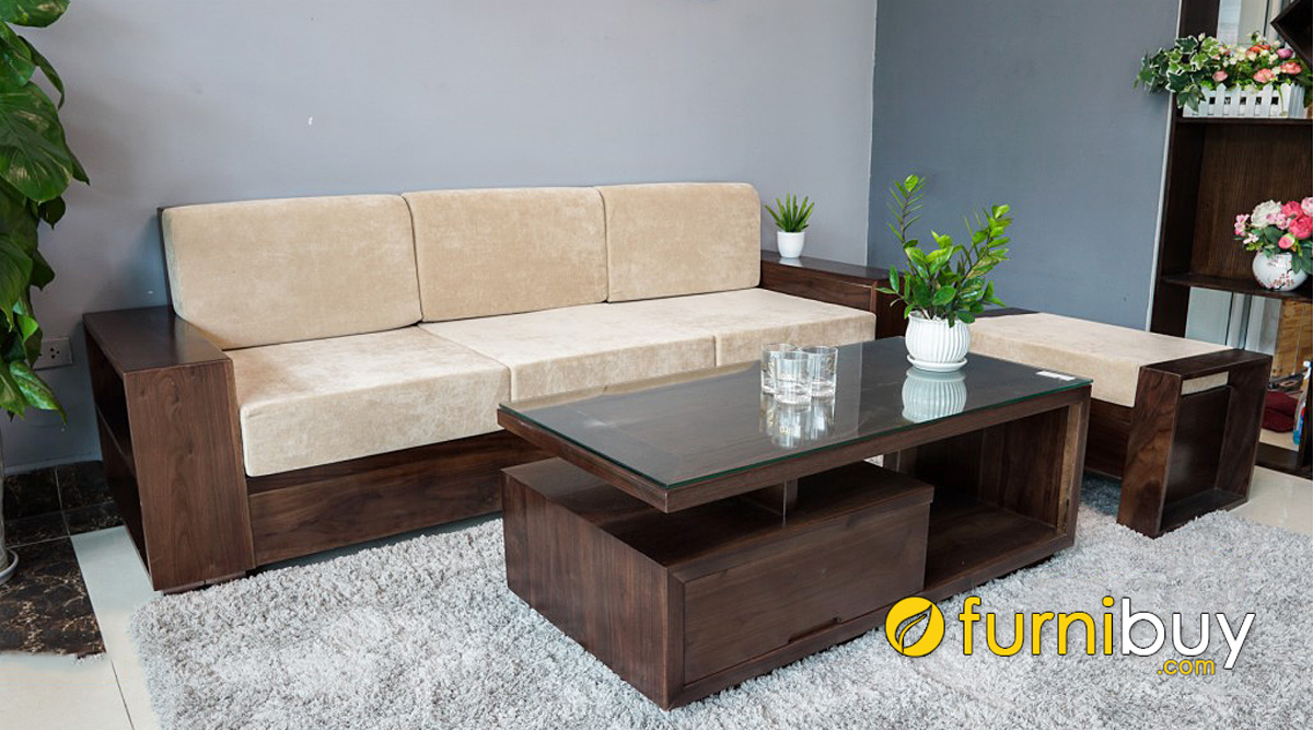 các mẫu ghế sofa gỗ óc chó dạng văng đẹp hiện đại