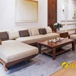 các mẫu sofa gỗ óc chó chữ L kê phòng khách đẹp