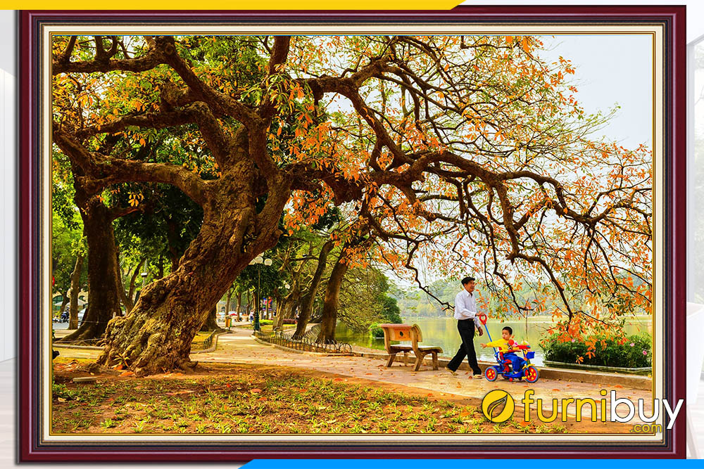 Tranh mùa thu ho guom dep treo tuong