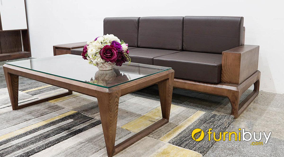 ghế sofa gỗ óc chó dạng văng hiện đại