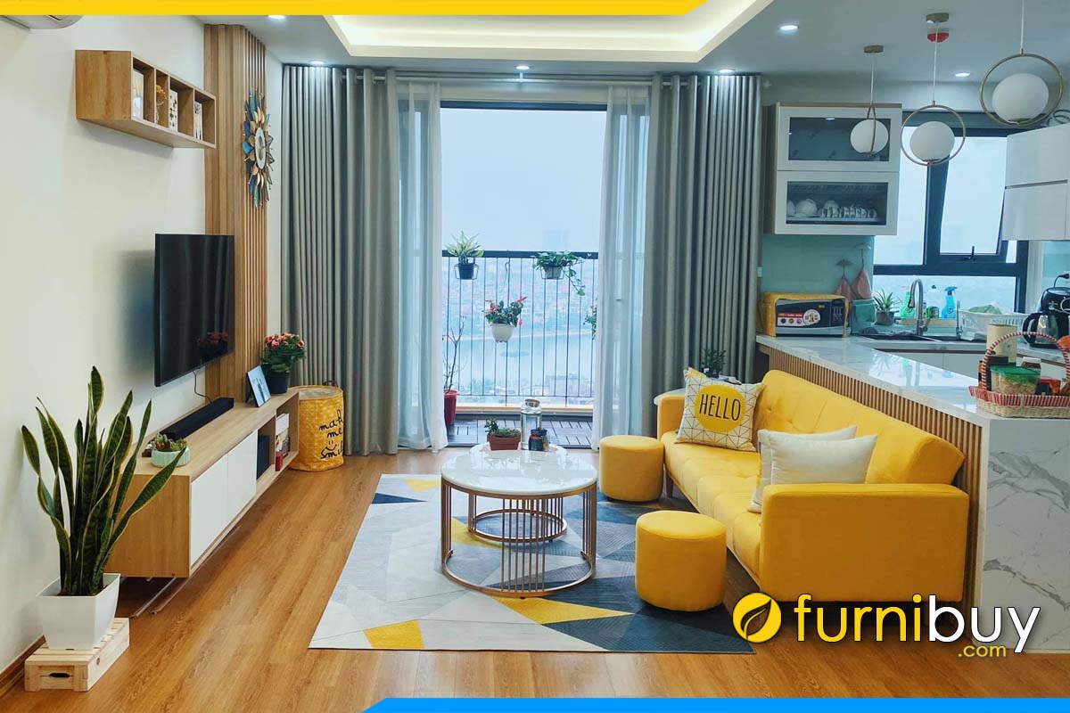 ghe sofa ni soi linen mau vang dang vang ke phong khach