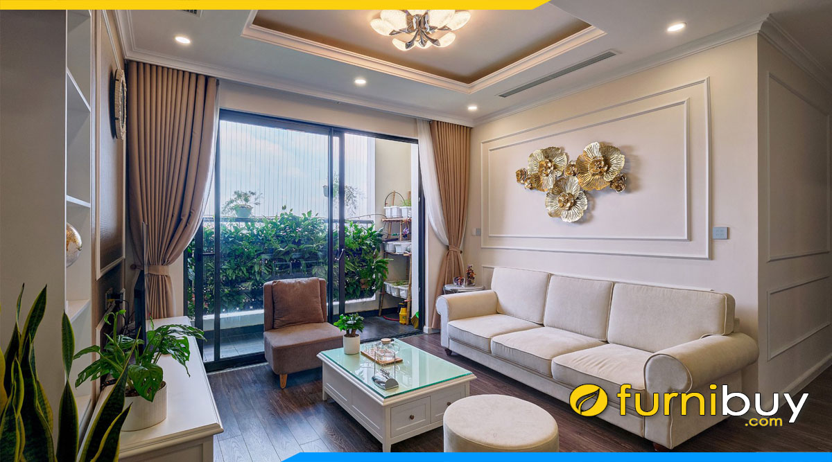 ghe sofa vang ni 3 cho ngoi ke phong khach chung cu cao cap