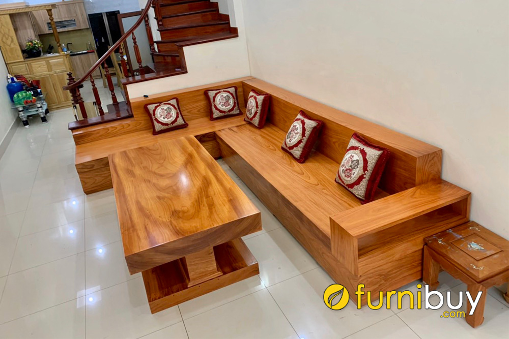 kích thước ghế sofa gỗ góc chữ L nguyên khối