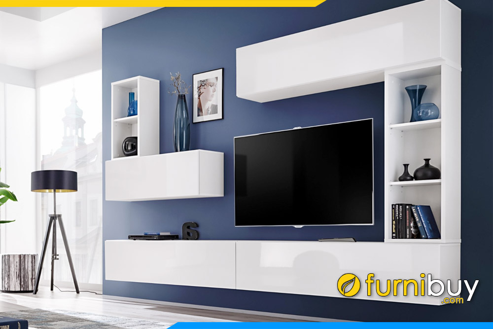 hình ảnh mẫu kệ tivi gỗ mdf acrylic đẹp treo tường phòng khách