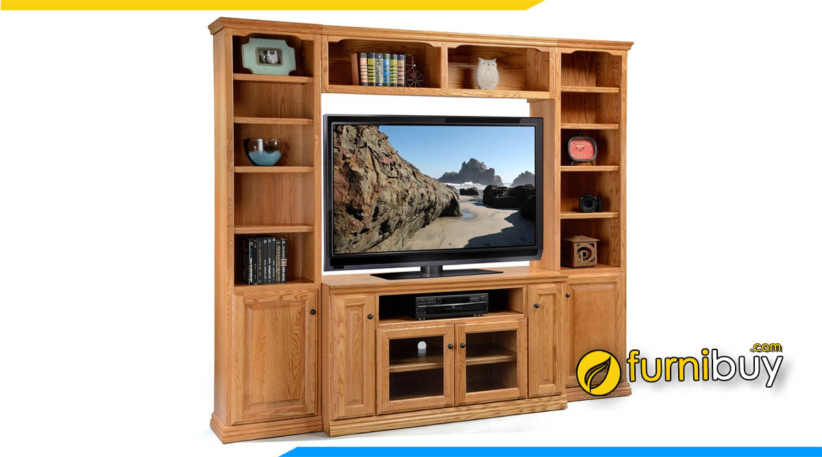 Hình ảnh Mẫu kệ tivi vách ngăn gỗ sồi Nga phòng khách đẹp