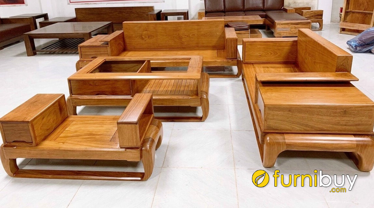 mẫu sofa gỗ hương đỏ chân quỳ hình chữ u sang trọng