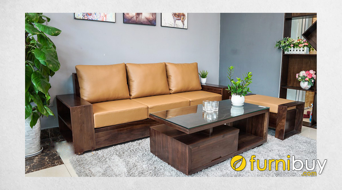 mua sofa văng gỗ óc chó 3 chỗ ngồi kê phòng khách đẹp