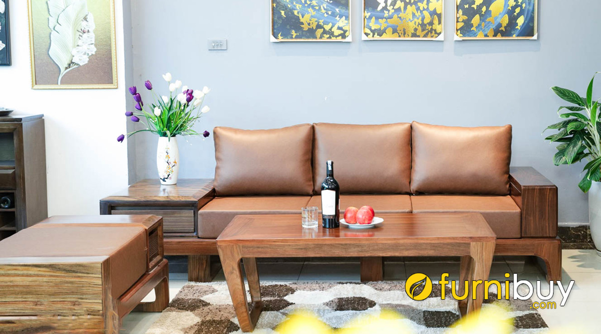 sofa gỗ óc chó dạng ghế văng kích thước nhỏ